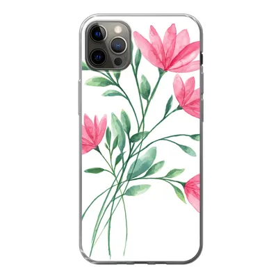 Produktbild von MuchoWow® Handyhülle Schutzhülle Hülle für iPhone 12 Pro Max Blumen - Aquarell - Rosa Silikon Softcase Handy Hülle - Hartschale