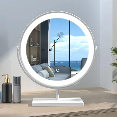 Produktbild von Schminkspiegel Schwarz LED mit 3 Lichtfarben 360°drehbar Spiegel Rund 40cm Hollywood Spiegel Touch dimmbar und Helligkeig-Memory