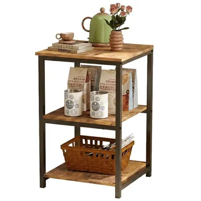 Image de Table de chevet rustique marron, à un niveau, d'appoint, pour le salon, avec une structure métallique de style loft