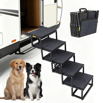 Produktbild von Hundetreppe Klappbar 5 Stufen Auto Für Große Hunde mit Teppich Hunderampe Auto Faltbare Kofferraum Einstiegshilfe Haustiertreppe bis 115KG