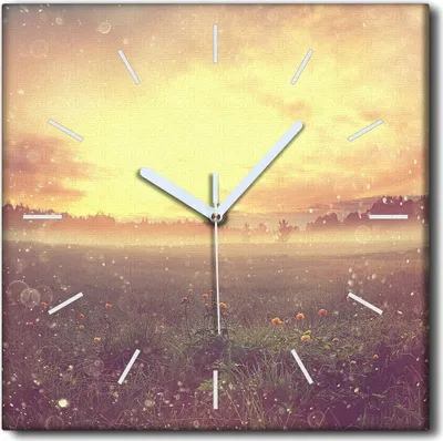 Produktbild von Coloray Uhr auf Leinwand 30x30 cm Wand Uhr Dekoration Wohnzimmer Segeltuch weiße Zeiger -Sonnenaufganglandschaft.