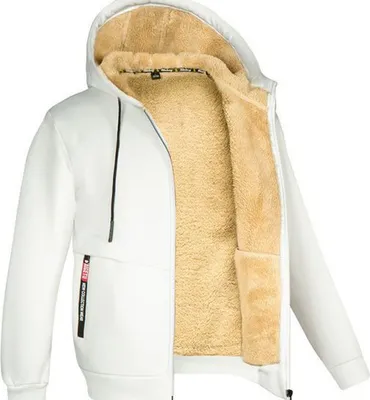 Obrázek produktu pro ASKSA Pánská vycpaná fleecová mikina s kapucí na zip Zimní zimní bunda s kapsou Zimní kabát, bílá, XL