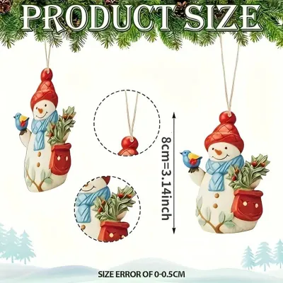 Produktbild von 18 Stück Schneemann-Anhänger aus Holz, Weihnachtsdekoration, bemalt, hängender Schneemann mit Bindfaden für Weihnachtsbaum, Urlaubsdekoration