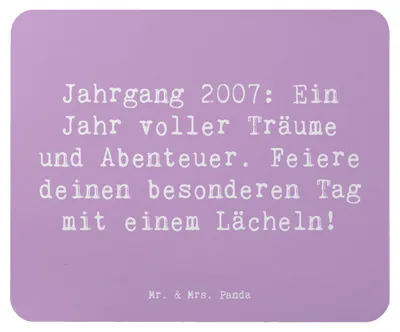 Produktbild von Mr. & Mrs. Panda Mauspad Spruch 2007 Geburtstag - Lavendeltraum - Geschenk, computer, Alter, computermatte, unvergessliche Momente, Mouse Pad, Lächeln, Glückwunsch