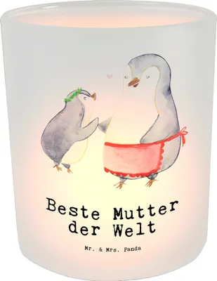 Produktbild von Mr. & Mrs. Panda Glas Teelichthalter Pinguin Beste Mutter der Welt - Transparent - Geschenk, Muttertag, Dankeschön, Windlicht aus, Ma, Geschenkidee, Kerzenhalter, Mama