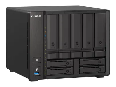 Produktbild von 9-bay NAS, AMD Ryzen V1500B 4C 8T 2.2GHz, 32GB DDR4 SODIMM, 5 x 2.5"/3.5" SATA 6Gbps + 2 x 2.5" U.2 NVMe PCIe Gen3 x4 / 2.5" SATA 6Gbps  + 2 x 2.5" SATA 6Gbps drive bays. 2 x 2.5GbE, 1 x 10GBASE-T Multi-Gig (10G/5G/2.5G/1G/100M), USB 3.2 Gen2 Type-A and Ty