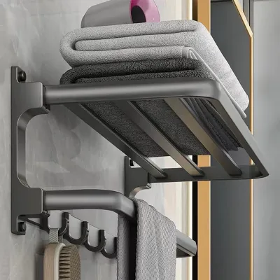 Obrázek produktu pro Držák na ručníky bez vrtání - Nástěnná tyč na ručníky s 5 háčky