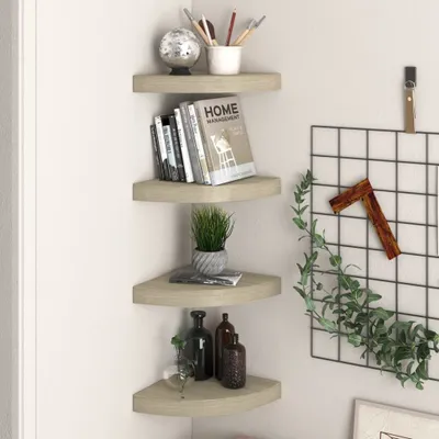 Obrázek produktu pro The Living Store Rohové plovoucí police 4 ks. Dubový vzhled 25x25x3,8 cm MDF