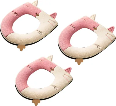 Produktbild von 3-teiliger Toilettensitzbezug mit niedlicher Katze, weicher, dicker, wärmerer, waschbarer Stoff-Toilettensitzbezug mit Reißverschluss