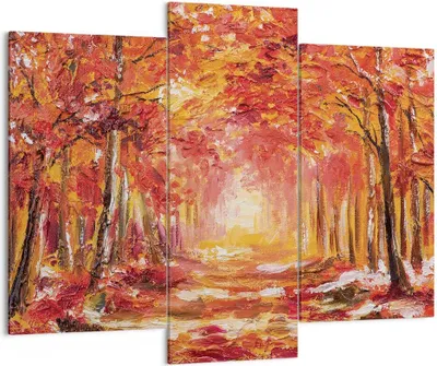 Produktbild von Bild auf Leinwand - Leinwandbild - 3 Teile - Herbst Wald Rot - 130x100cm - Wand Bild - Wanddeko - Wandbilder - Leinwanddruck - Bilder - Wanddekoration - Leinwand bilder - Wandbild - CB130x100-4238