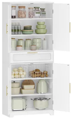 Image de Armoire de cuisine haute, avec 4 portes et 1 tiroir, étagères réglables, blanche, modèle PT18103X