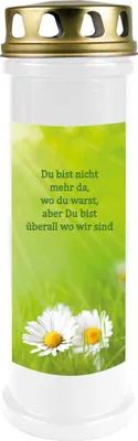 Grabkerze Weiß, Brenndauer: 100 Stunden ( 4 Tage ), Motiv: Gänseblümchen