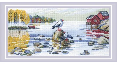 Zdjęcie produktu dla Zestaw do haftu krzyżykowego Riolis „Nad jeziorem”, schemat do haftu, 27 x 13 cm