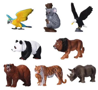 Image de Lot de 8 figurines d'animaux sauvages en plastique, ensemble « jungle » comprenant un tigre, un koala, un panda et un ara