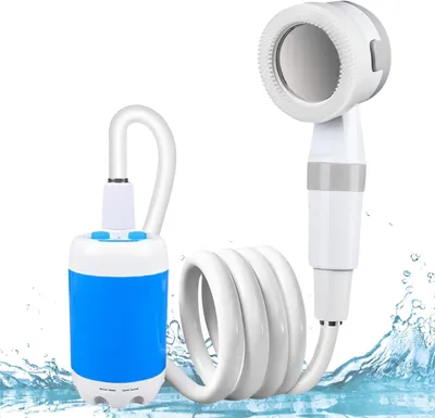Produktbild von Tragbare Campingdusche – Elektrische Duschpumpe mit 4000 mAh Akku, IPX7 Wasserpumpe zum Wandern, Autowaschen und Baden von Haustieren