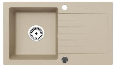 Produktbild von [Granitspüle 76x44 Beige]Hochwertig beidseitig Montierbar Küchenspüle Eckig Einbaugranitspüle Granit Spülbecken f. Unterschränke ab 45 cm inkl.Sipho