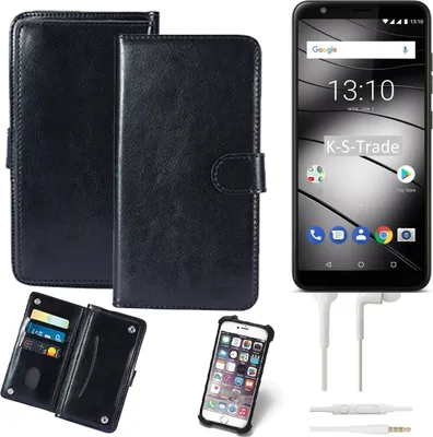 Produktbild von K-S-Trade 360° Hülle kompatibel mit Gigaset GS280 inkl. Headphones schwarz Kunstleder Case BookCase WalletCase Kunstlederederhülle Handyhülle,