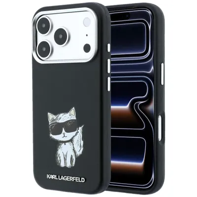 Produktbild von Karl Lagerfeld Hülle iPhone 18 Pro Choupette MagSafe Kunstleder schwarz Logo Metall