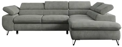Produktbild von Ecksofa Sofa Grau, Wohnlandschaft L-Form mit Schlaffunktion und Bettkasten, Schlafsofa mit Bettkasten, Sofa mit Einstellbare Kopfstützen, Peter L - Grau Struktur - Rechts Grau