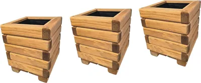 Produktbild von HolzGarden 3 Stück Set Pflanzkübel Holz Rechteckig 25x30x25 cm Imprägniert Farbe Pinia Wetterfest Blumenkasten Blumentopf