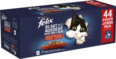 Produktbild von FELIX So gut wie es aussieht Katzenfutter nass in Gelee, Sorten-Mix, 44 x 85g (44 x 85g)