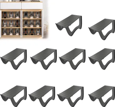 Produktbild von LARS360 Praktisches graues Schuhregal, 10er Set, doppelstöckig, rutschfest, ideal für Schuhe im Flur oder Schrank, stabil & platzsparend, aus hochwertigem PP-Kunststoff