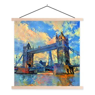 Produktbild von MuchoWow® Textilposter Gemälde - London - Brücke - Öl 60x60 cm mit holzfarbenen Rahmen - Wanddekoration