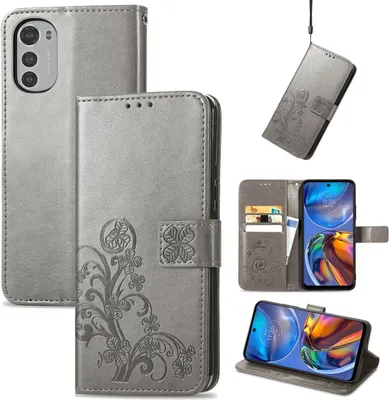 Produktbild von König Design Hülle kompatibel mit Motorola Moto E32 Kunstleder Handyhülle - Handy Case Grau