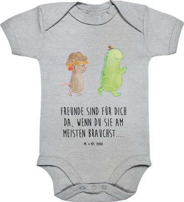 Produktbild von Mr. & Mrs. Panda Strampler Baby Schildkröte Maus 1. - 3. Monat - Heather Grey - Geschenk, overall, Kurzarmbody, glücklich, Babybody, babykleidung body, Freunde