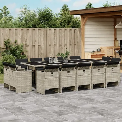 Produktbild von Design New Gartenmöbel Set Balkonmöbel-Set 15-tlg. Garten-Essgruppe mit Kissen Hellgrau Poly Rattan - Gartenmöbelgarnituren Möbel2025 CHY7531192 6parcel