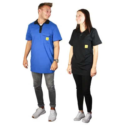 Zdjęcie produktu dla Koszulka polo WETEC ESD light, z czarnym kołnierzykiem, rozmiar L, niebieska (unisex)