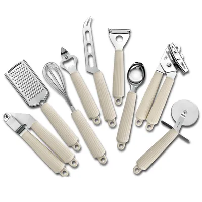 Produktbild von Modernes Küchenhelfer Set 9-teilig Edelstahl, elegantes Kochbesteck mit Soft-Touch Griff, Geschenkset für Küche & Haushalt