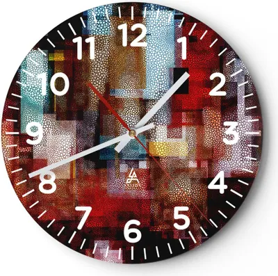 Produktbild von Wanduhr - Rund - Glasuhr - Abstraktion modern - 30x30cm - Schleichendes Uhrwerk - Lautlos - zum Aufhängen bereit - Dekoration Modern - Wanddekoration aus Glas - C4AR30x30-3504