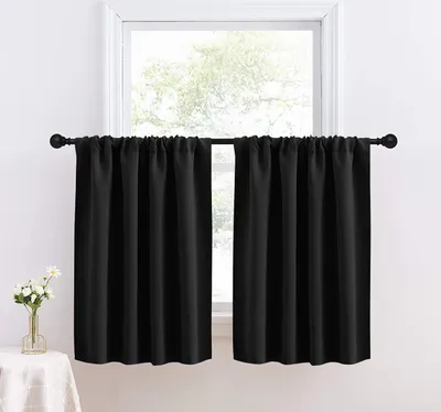 Obrázek produktu pro 2ks Krátké okenní záclony Blackout Curtain pro kuchyňské okno Tepelné poloviční záclony Ošetření oken a kavárna Záclona pro zatemnění místnosti Černá 76x92cm