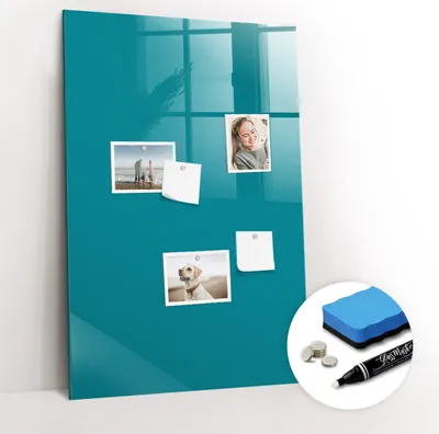 Produktbild von Magnetpinnwand Memoboard - Zubehörsatz - Weißer Marker + Schwamm + Magnete - 60 x 90 cm - Meeresfarbe