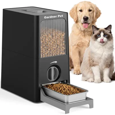 Produktbild von Futterspender Futterautomat Vorratsbehälter - 6 l - Schwarz - Mit Portionskontrolle - Für Hunde und Katzen