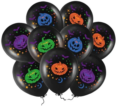 Productafbeelding van Ballonnen, zwart, kleurrijk, pompoenen, mix, Halloween, 9 stuks.