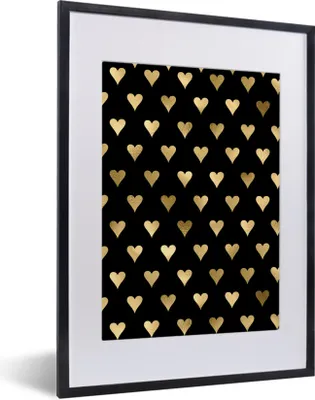 Produktbild von MuchoWow® Gerahmtes Poster Muster - Herz - Gold 30x40 cm - Poster mit Schwarzem Bilderrahmen Wandposter Rahmen Foto Bilder - Wandposter Schlafzimmer