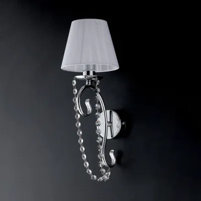 Zdjęcie produktu dla Shabby Chic Applique Magda chrom i kryształ 1 lampa E14 z abażurem