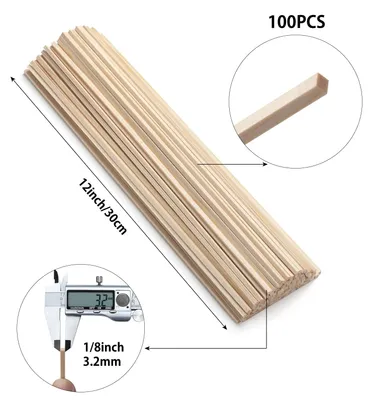 Produktbild von Holzstäbe quadratisch, 3 mm x 30 cm, 100 Stück, für Bastelarbeiten