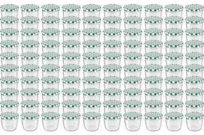 Immagine prodotto di Barattoli WELLGRO verde a quadretti con coperchio a vite - 230 ml, 8,5 x 6,5 cm (diametro x altezza), vetro / metallo, coperchi verdi a quadretti. Codice prodotto: 82. Prodotto in Germania. Disponibili in diverse quantità. Quantità: 100 pezzi