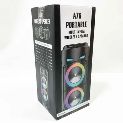 Immagine prodotto di Altoparlante Bluetooth portatile, 30W wireless con doppio suono stereo da 4'', illuminazione a LED, telecomando, supporto EQ, TWS, USB, TF, AUX, per viaggi, casa, party