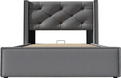 Produktbild von Merax Hydraulisches Boxspringbett 90x200cm mit Bettkasten, Polsterbett mit Lattenrost und Metallrahmen, Einzelbett aus Baumwolle
