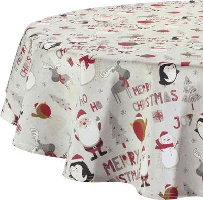 Produktbild von Erwin Müller Tischdecke Merry Christmas" grau-rot rund: 135 cm Ø"