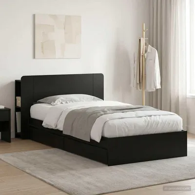Obrázok produktu pre Maison Exclusive – Posteľ s úložným priestorom, čierna, 75 x 190 cm, drevovláknitá doska