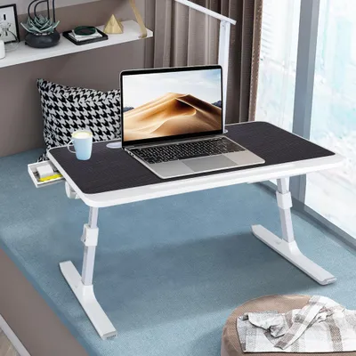 Produktbild von Laptop Tisch Ständer Klappbar Schreibtisch Laptoptisch mit Lampe, Schublade Beistelltisch höhenverstellbar Schwarz