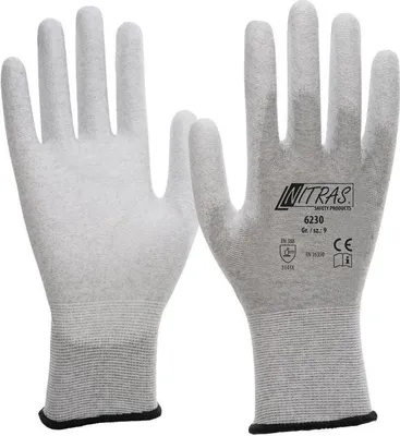 Produktbild von Nitras Handschuhe 6230 grau / weiß EN 388,EN 16350 PSA II 12 Gr. 8 - 6230-8