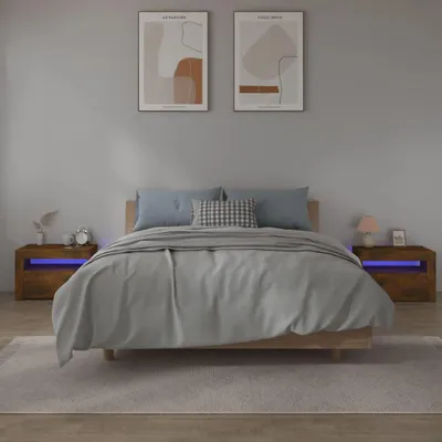 Image de vidaXL Tables de nuit 2 pièces avec LED chêne fumé 60x35x40 cm