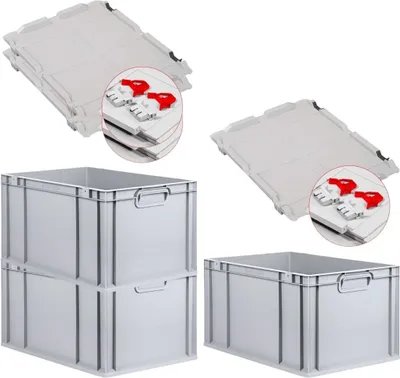 Produktbild von SuperSparSet 3x Eurobox NextGen Economy mit Scharnierdeckel und roten Schiebeschnappverschlüssen | Griffe geschlossen | HxBxT 32x40x60cm | 65 Liter | Eurobehälter, Transportbox, Transportbehälter, Stapelbehälter