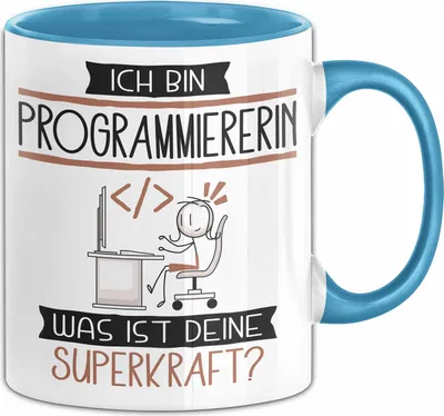 Produktbild von Programmiererin Geschenk Tasse Ich Bin Programmiererin Was Ist Deine Superkraft Geschenkidee Lustig Geburtstag Weihnachten (Blau)